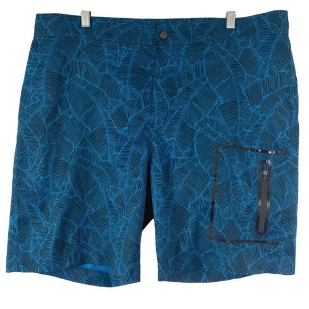 Mack‎ Weldon Board Shorts Size 37/38 Leaves Print Blue Black Unlined SS-1096